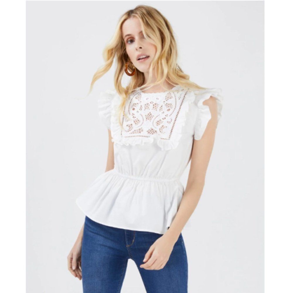 NWT BCBGMAXAZRIA EMBROIDERED RUFFLE TOP XL